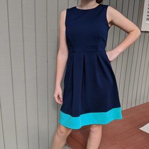 EnFocus Studio Blue Teal Color-Block Pleated Dress